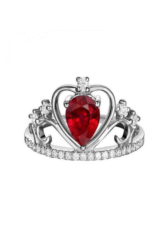 Crown 2 Carat Pear cut Ruby and Diamond Engagement Ring in 14k White Gold affordable ruby color gemstone & diamond moissanite engagement ring