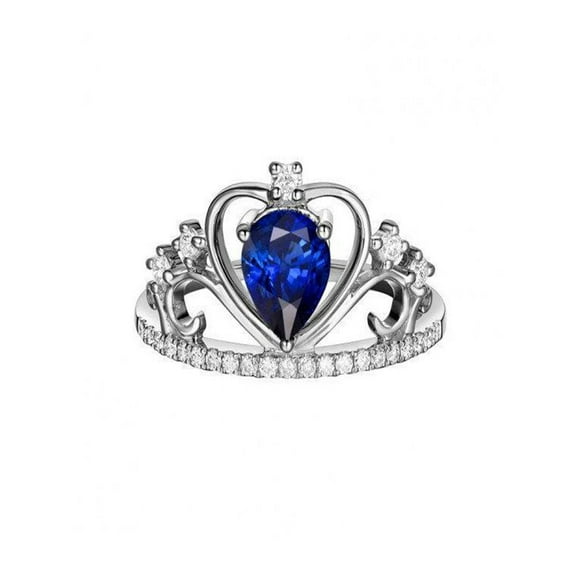 Crown 2 Carat Pear cut Sapphire and Diamond Engagement Ring in 14k White Gold affordable Sapphire and diamond engagement ring