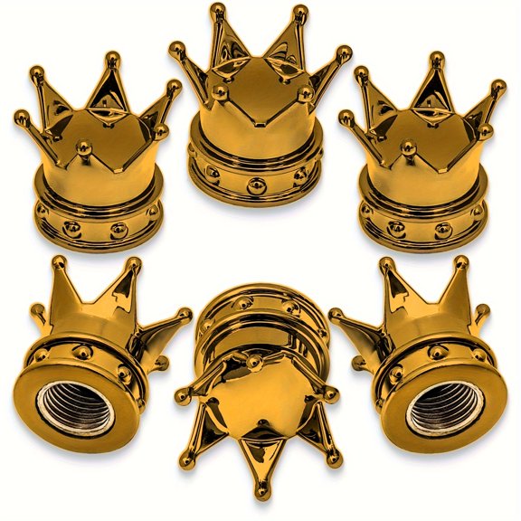 Crown 5pcs Universal Plastic King Crown Tire Valve Stem Caps, Motorcycle and Car Wheel Dust Covers, Fashionable Blister Pack Accessories