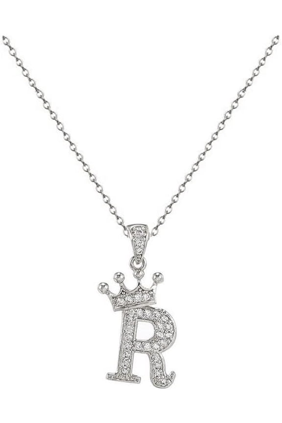 Crown A-Z Initial Necklace Silver Plated Sparkling Crystal Monogram Letters Pendant Necklaces for Women Alphabet Name Jewelry Gift[a801]