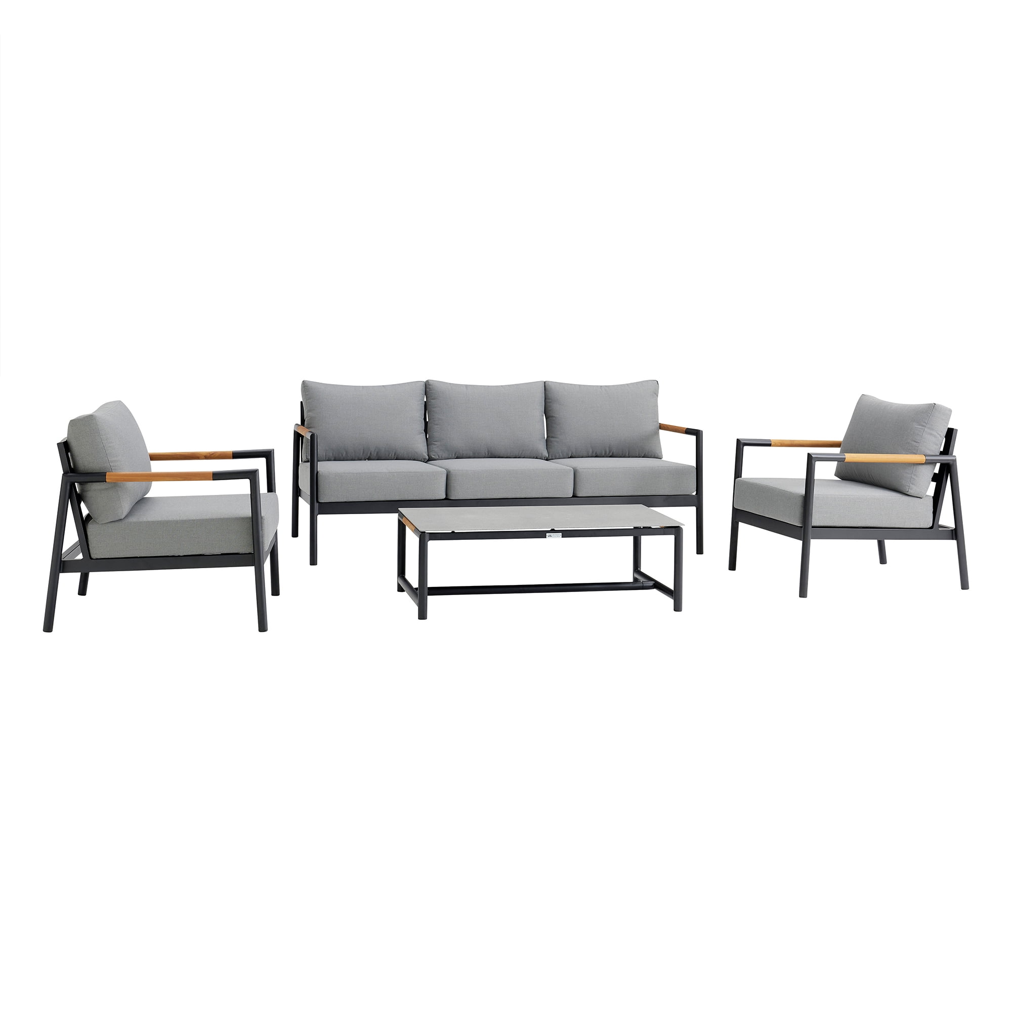 Crown Black Aluminum and Teak Wood Outdoor Coffee Table