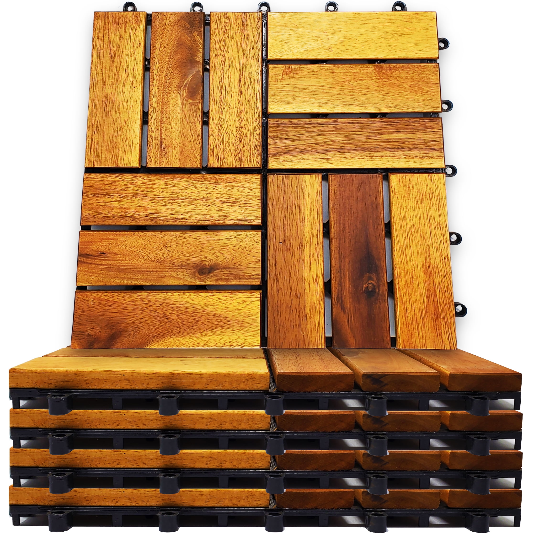 Crown Avenue 12" x 12" Brown Acacia Wood Deck Tiles 8 sq ft, for Balcony 8 Pack