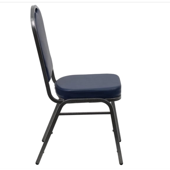 Crown Back Stacking Banquet Chair, Navy Vinyl/Silver Vein Frame