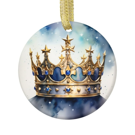 Crown Blue Gold Prince King Royal Princes Kings Crown Design Novelty Ceramic Christmas Ornament Xmas Holiday Tree Gift