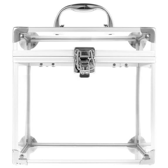 Crown Box Portable Cosmetics & Toiletry Organizer Box 8x6.7x7.5inch Clear Crown Box Train Case with Latches & Handle Travel Makeup Tools Storage Organizer Makeup Tools Box Bathroom Accessories Case