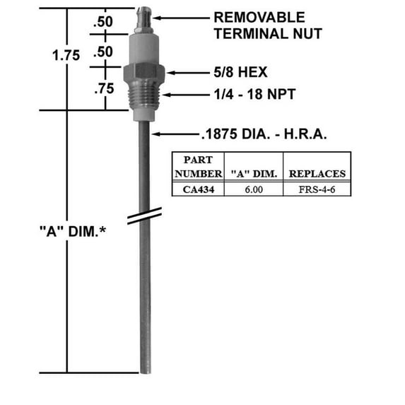 "Crown CA434 Replacement Flame Rod For Auburn FRS-4-6"