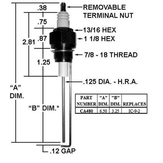 Crown CA480 Replacement Spark Plug Ignitor For Auburn IC-9-2