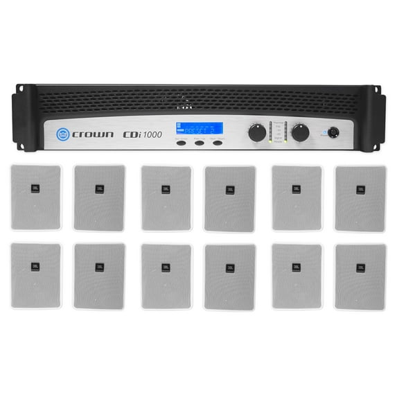 Crown CDi1000 2-Ch 500w 70V Commercial Amplifier+(12) JBL White Wall Speakers
