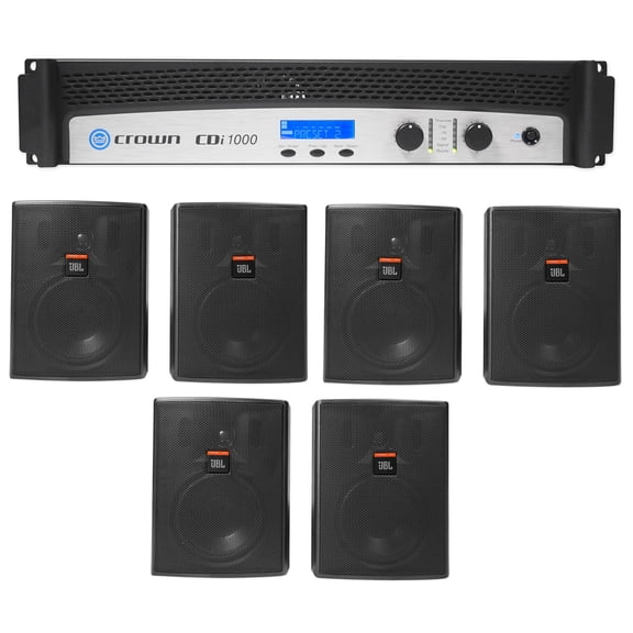 Crown CDi1000 2-Ch 500w 70V Commercial Amplifier+(6) JBL Indoor/Outdoor Speakers