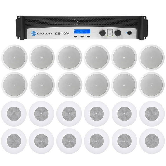 Crown CDi1000 500w 70V Commercial Amplifier:12 Main+12 Background Music Speakers