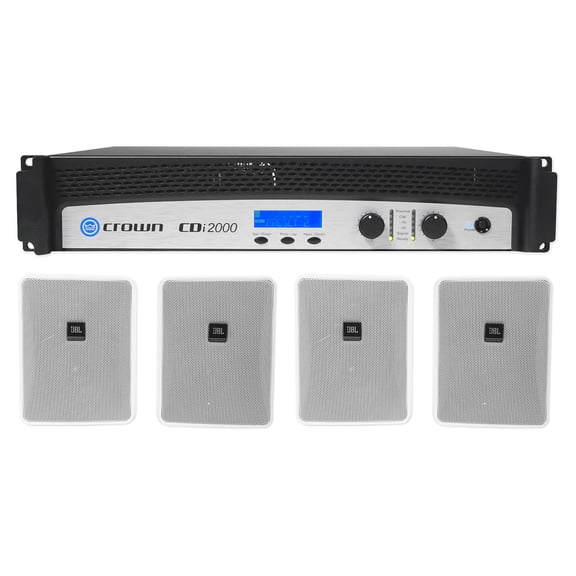 Crown CDi2000 800w 70V Commercial Amplifier+4) White 30w JBL Wall-Mount Speakers
