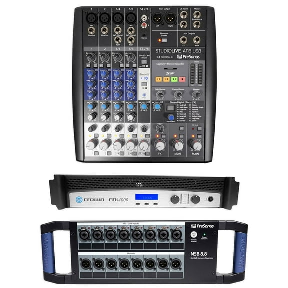 Crown CDi4000 2-Ch. 1200w Power Amplifier+Presonus StageBox+Studio Live Mixer