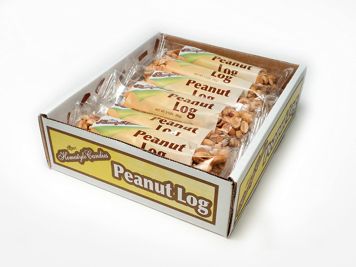 Crown Candy Peanut Logs 12 Individually Wrapped 3 oz Logs Per Carton