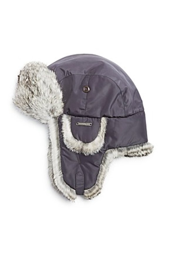 2-96355 Taslan Aviator Hat with Rabbit Trim, XL, Charcoal/Grey,