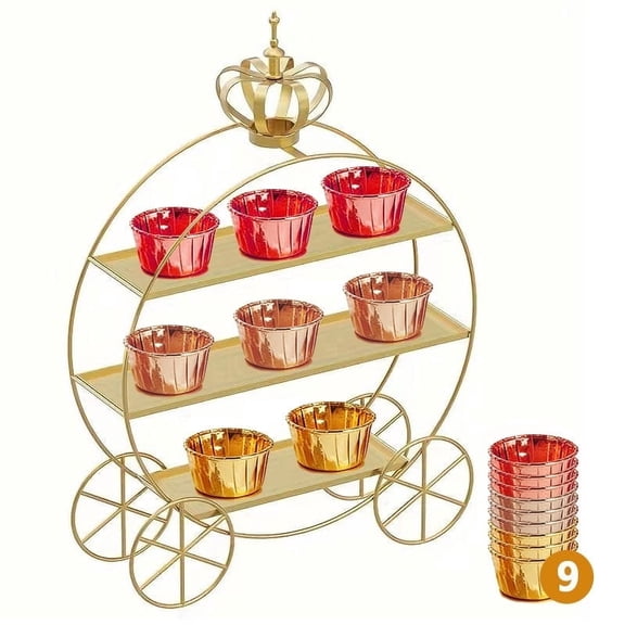 INNOVATIVE LIFE Crown Carriage Cake Stand ,with 9 cupcake liners, European-Style Crown Dessert Table Display Stand Tiered Serving Tray Pastry Ornaments for Wedding Birthday Parties Afternoon Tea