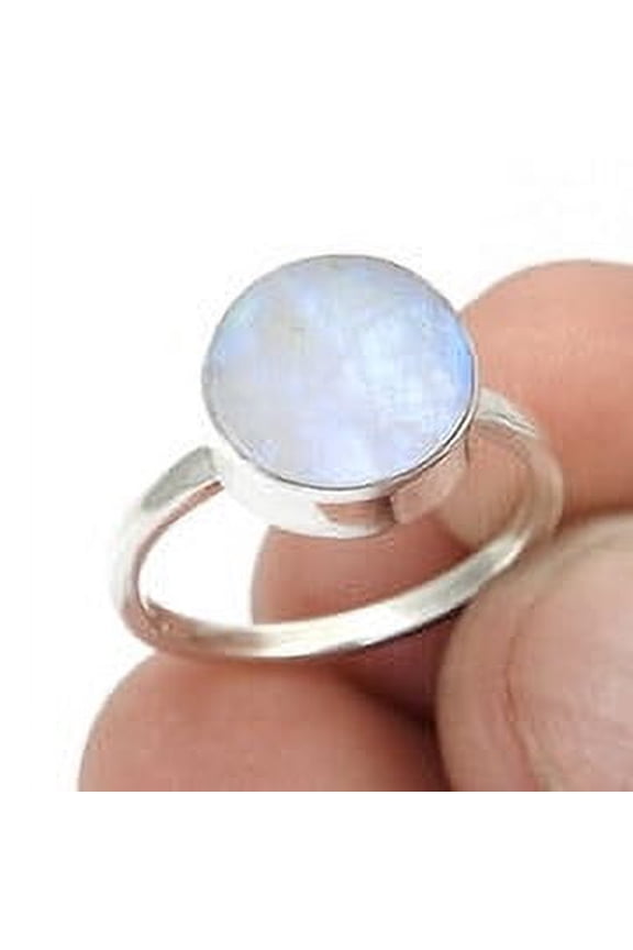 Crown Chakra Natural Rainbow Moonstone Cocktail Ring 925 Sterling Silver Size 7.5