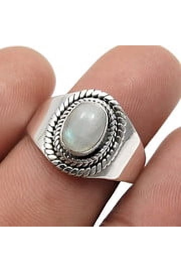 Crown Chakra Rainbow Moonstone Stone Promise Bezel Band Ring 925 Sterling Silver