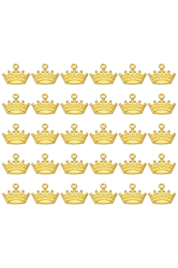 Crown Charm, 60Pcs Mini Crown Pendant Charm Bulk Metal Vintage Designer Queen, Gold Tone