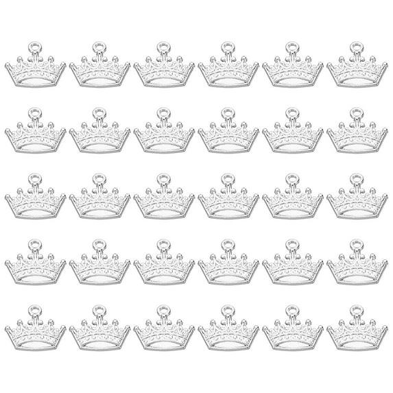 Crown Charm, 60Pcs Mini Crown Pendant Charm Bulk Metal Vintage Designer Queen, Silver Tone