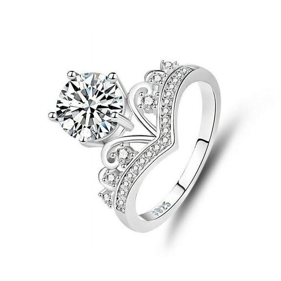 Crown Cluster Women's Engagament Ring 1.9 Ct Diamond 14K White Gold Over