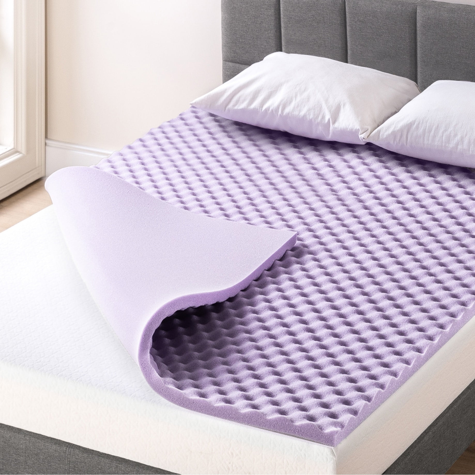 Lavender Egg Crate Memory Foam Full Mattress Topper