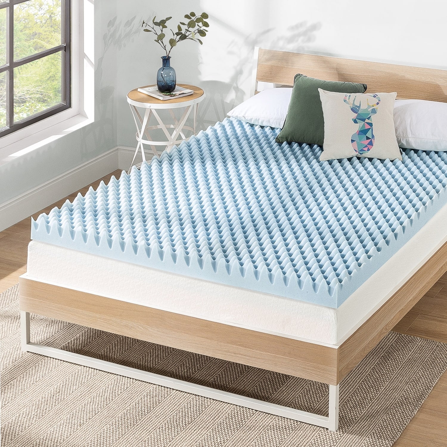 Crown Comfort 4 Inch Gel Egg Crate Memory Foam Bed Topper Twin