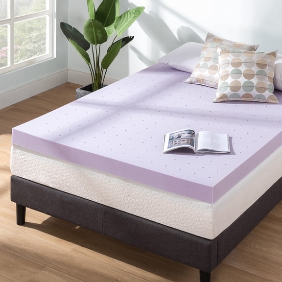Crown Comfort 4 Inch Lavender Infused Ventilated Memory Foam Bed Topper -  Queen