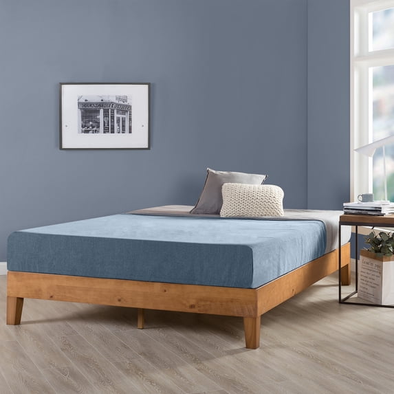 Crown Comfort Full Size 12 Inch Grand Solid Wood Platform Bed Frame, Natural -