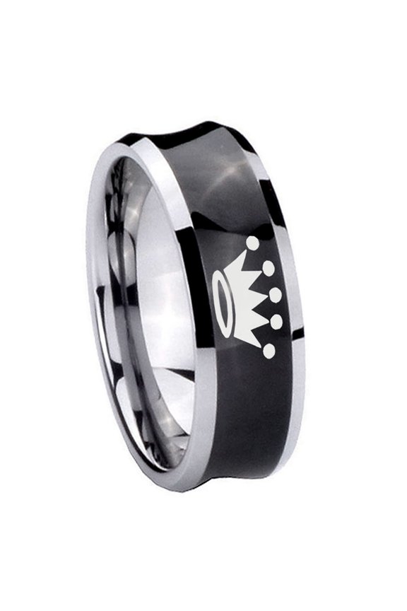 Crown Concave Black Tungsten Men Ring 10MM