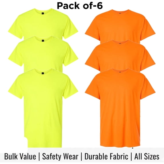 Crown Craze® High Visibility Reflective T-Shirt Hi Vis Safety Work Shirts Unisex (Safety Green-Orange Pack 6, 3XL)