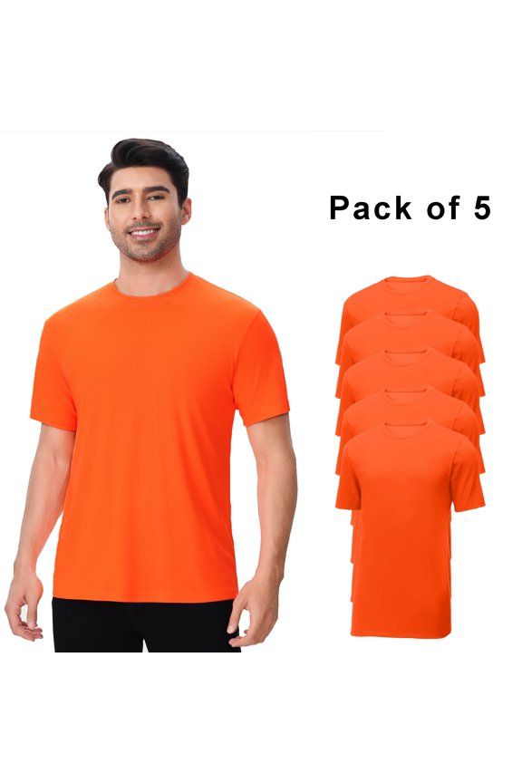 High Visibility Safety Work Shirt for Men, High Visibility Work Shirts, Activewear, Neon Orange, Pack 5, Size- L