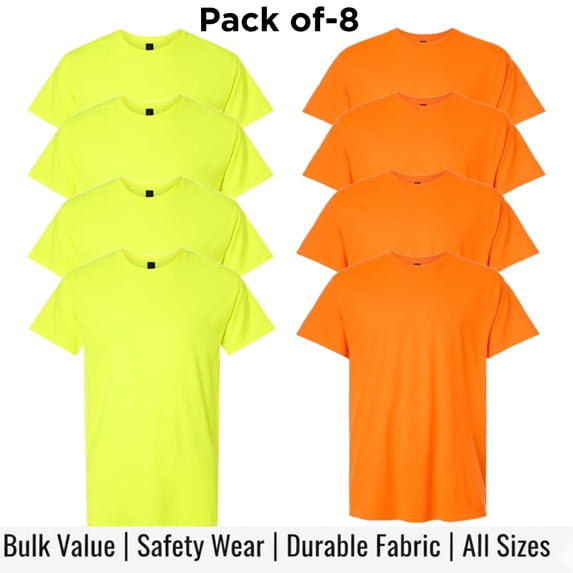 Crown Craze® High Visibility T-Shirts Mens Safety Short Sleeve Workwear (Safety Green-Orange Pack 8, 2XL)