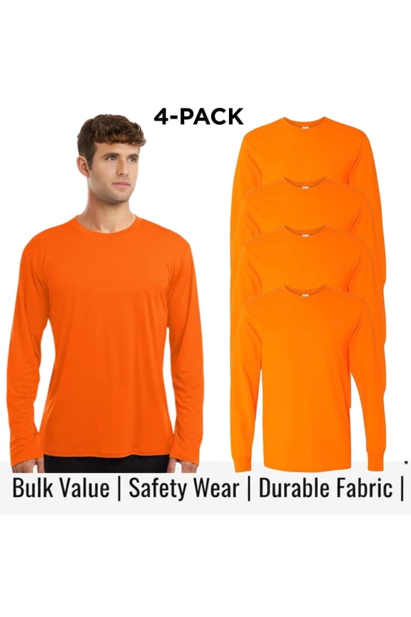 ® High Visibility Work Shirts for Men, Hi Vis Long Sleeve Safety Tee (Safety Orange 4 Pack, XL)