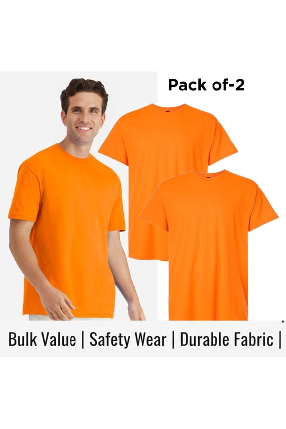 ® High Visibility Work T-Shirts Men's Performance Tee Shirts (Safety Neon Orange Pack 2, XL)