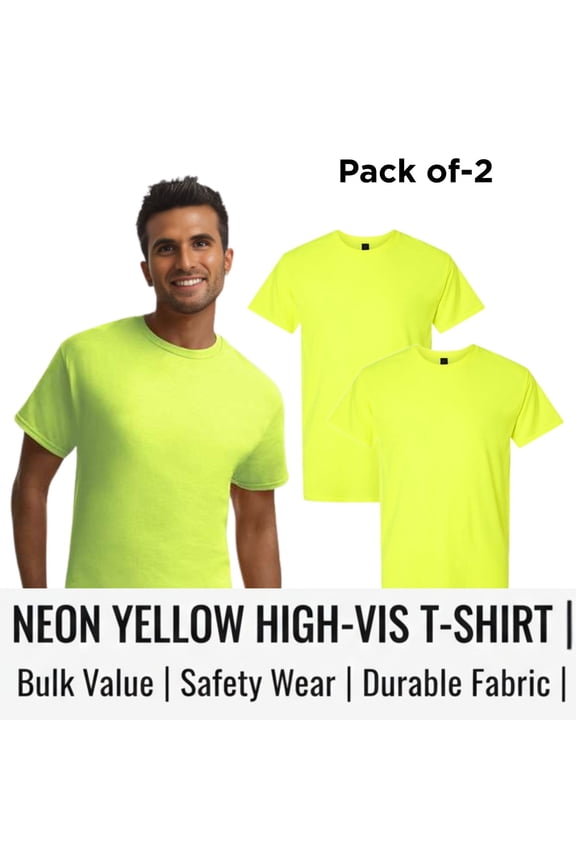 ® High Visibility Work T-Shirts Men's Performance Tee Shirts (Safety Neon Yellow Pack 2, L)