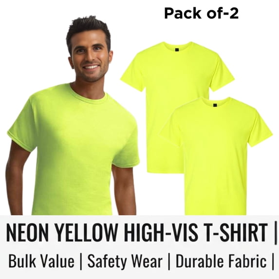 Crown Craze® High Visibility Work T-Shirts Men's Performance Tee Shirts (Safety Neon Yellow Pack 2, S)