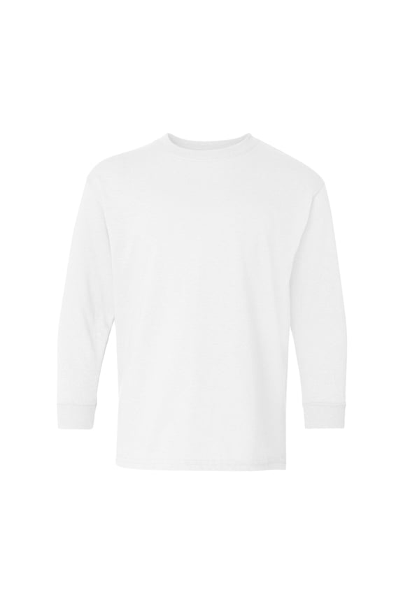 ® Long Sleeve T-Shirt for Youth Rib Collar Tees 100% Cotton Classic Solid Tee Shirts (White, M)