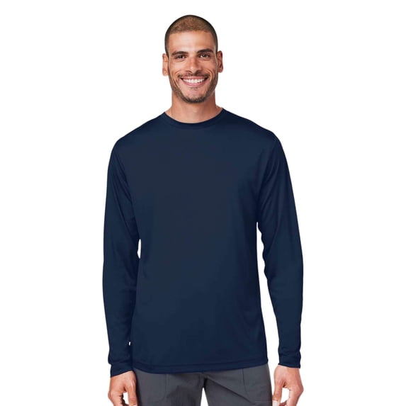 Crown Craze® Men’s Capital Long Sleeve Performance T-Shirt, 100% Polyester Solid Color Tee (Classic-Navy, S)