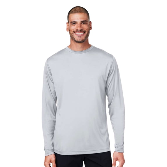 Crown Craze® Men’s Capital Long Sleeve Performance T-Shirt, 100% Polyester Solid Color Tee (Platinum, 5XL)