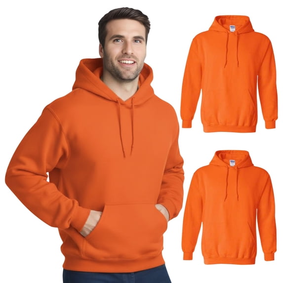Crown Craze® Men’s High Visibility Safety Hooded Sweatshirt, Hi Vis Reflective Hoodie (Safety Orange 2 Pack, M)
