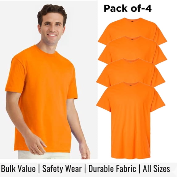 Crown Craze® Men’s High Visibility Safety T-Shirt, Hi Vis Construction Tee (Safety Orange 4 Pack, L)