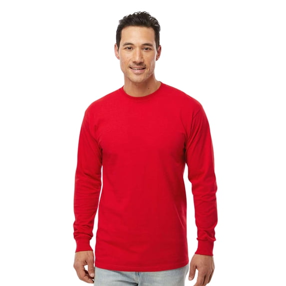 Crown Craze® Soft Touch Long Sleeve T-Shirt 100% USA Cotton Standard fit Plain Tee Shirts Unisex (Deep Red, 3XL)