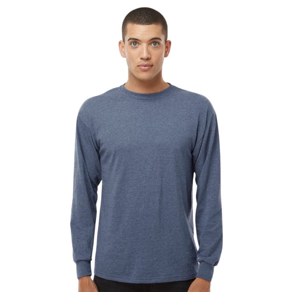 Crown Craze® Soft Touch Long Sleeve T-Shirt 100% USA Cotton Standard fit Plain Tee Shirts Unisex (Heather Navy, S)