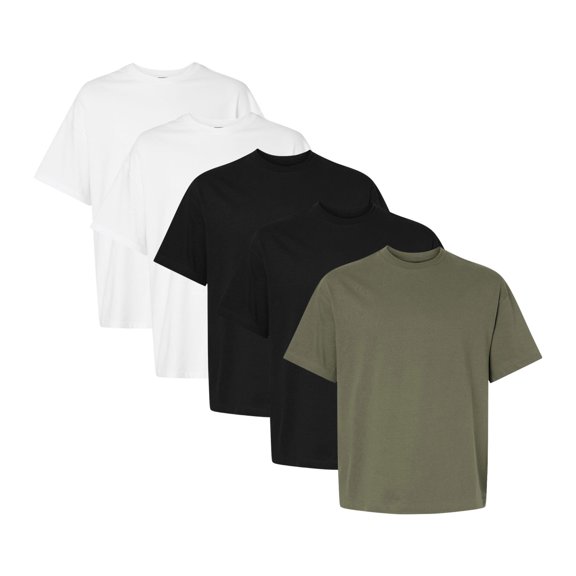 Crown Craze® Unisex Beefy-T Retro Street Bulk T-Shirt, 100% Ring-Spun Cotton Assorted Short Sleeve Crewneck Tee (Dark+Bright Color 5 Pack, 2XL)