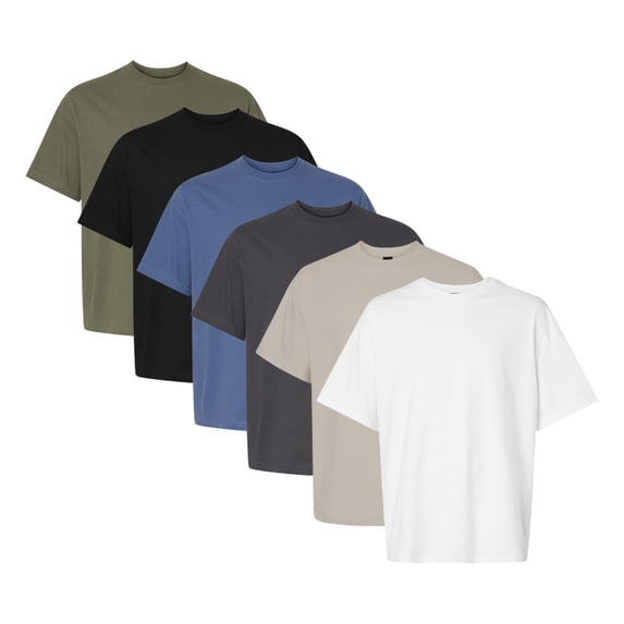 Crown Craze® Unisex Beefy-T Retro Street Bulk T-Shirt, 100% Ring-Spun Cotton Assorted Short Sleeve Crewneck Tee (Dark Color 6 Pack, 2XL)