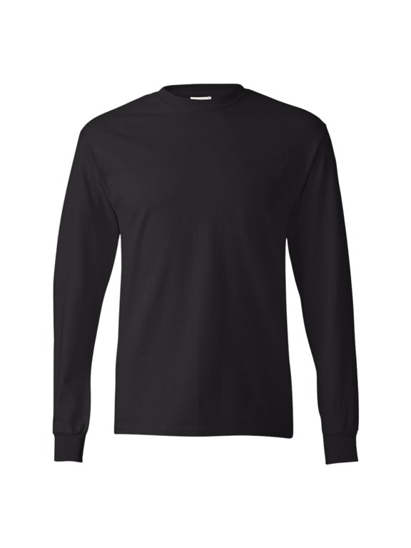 ® Unisex Long Sleeve T-Shirt, 100% Cotton Classic Fit Plain Crew Neck Tee (Black, L)
