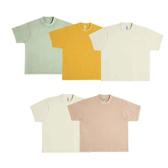 Crown Craze® Urban Heavyweight Boxy fit Short Sleeve Bulk T-Shirt for Men, 100% Cotton Assorted Crewneck Tees, (Bright Color 5 Pack, XS)