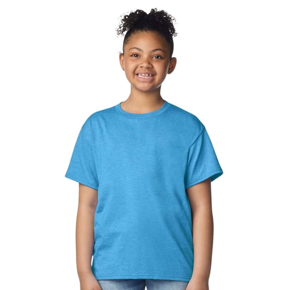Crown Craze® Youth Short Sleeve T-Shirts 100% U.S. Cotton Crewneck Solid Tee Shirt (Heather Sapphire, XS)
