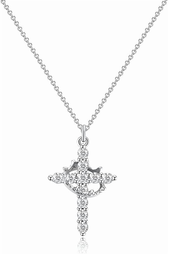 Crown Cross Men's and Women's Necklace - Retro Thorn Cross Pendant, Jesus Christ Cross Chain