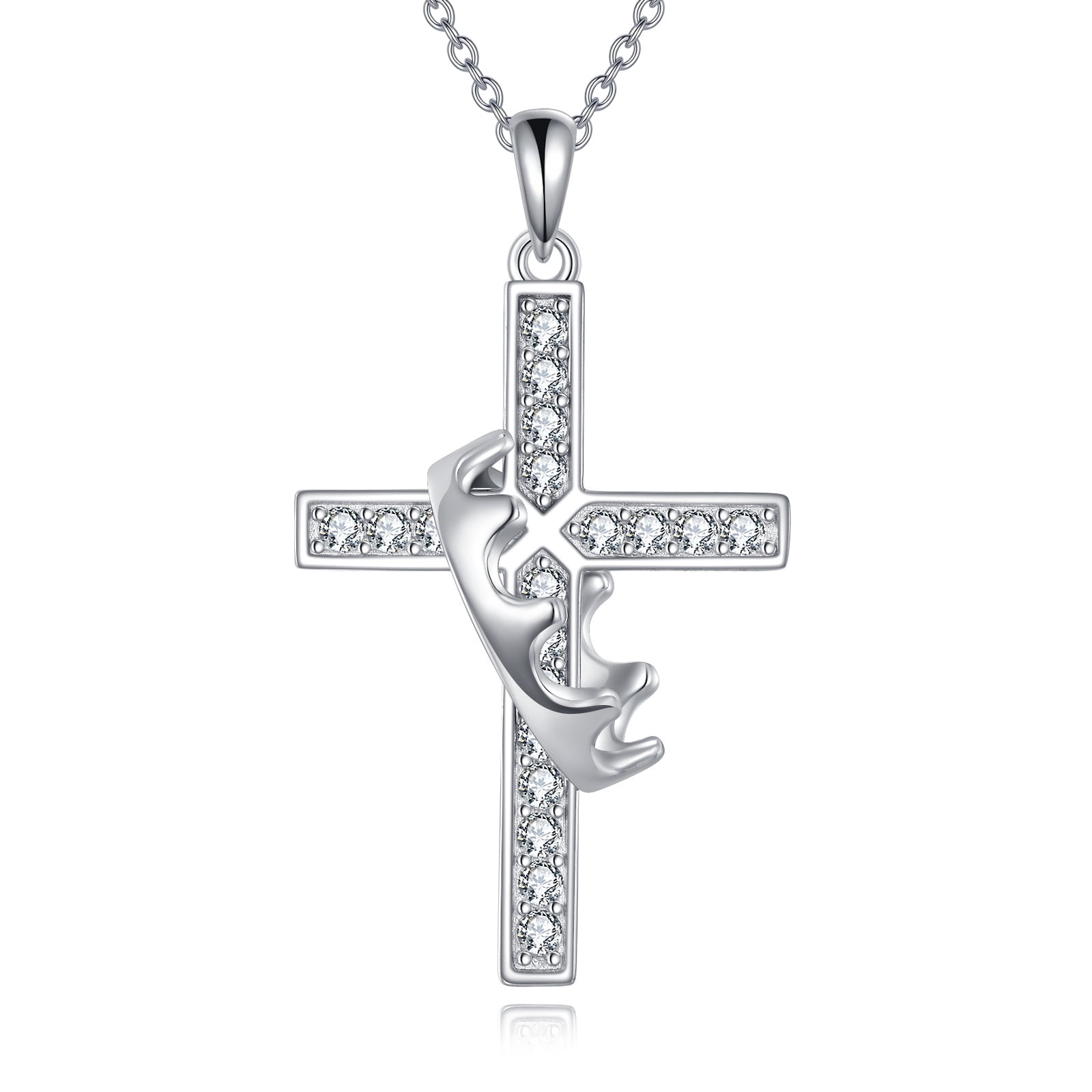 Crown Cross Necklace 925 Sterling Silver Crucifix Pendant Cross Jewelry Gifts for Women